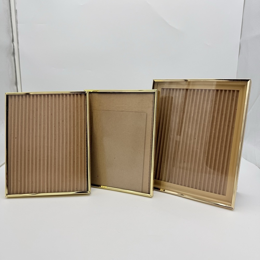 Vtg Brass Gold Tone Shadow Box Photo Frames Lot 3 MCM Freestand 8 X 10 Photo